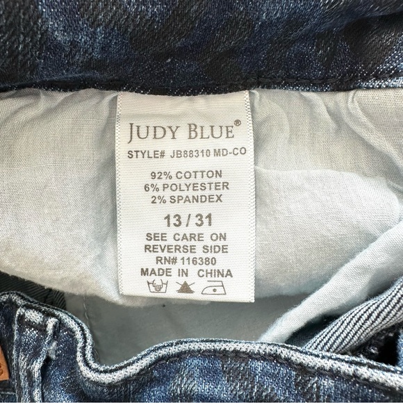JUDY BLUE Jeans Mid-Rise Leopard Cheetah Print Skinny Raw Hem Blue Size 13/31 - Picture 9 of 15